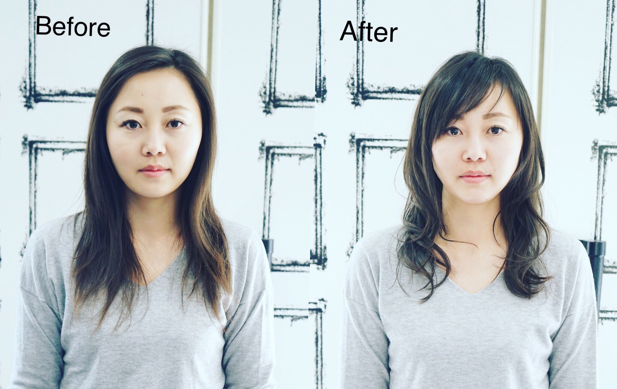 ロングヘアからレイヤースタイルへの施術前と施術後